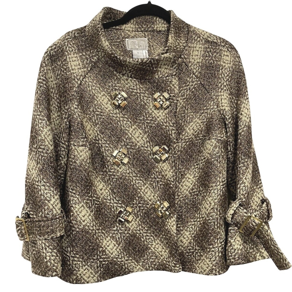 Alberto Makali Brown and Cream Patterned Double-Breasted Tweed Jacket